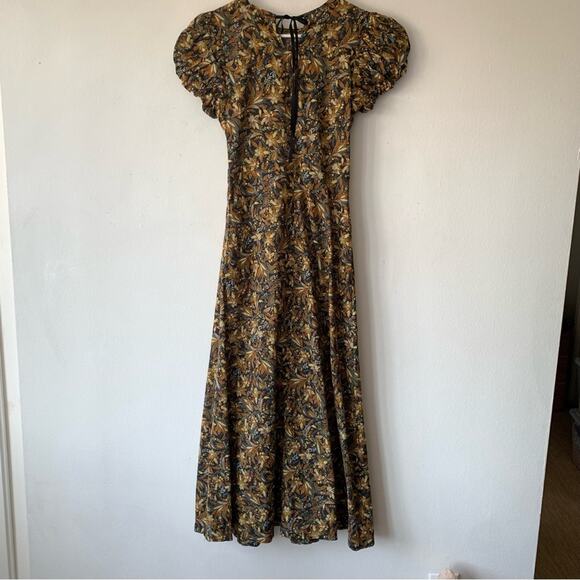 Doen Rhodia Cotton Crew Neck Short Puff Sleeve Maxi Dress Noir Narcissus Floral - Picture 10 of 13